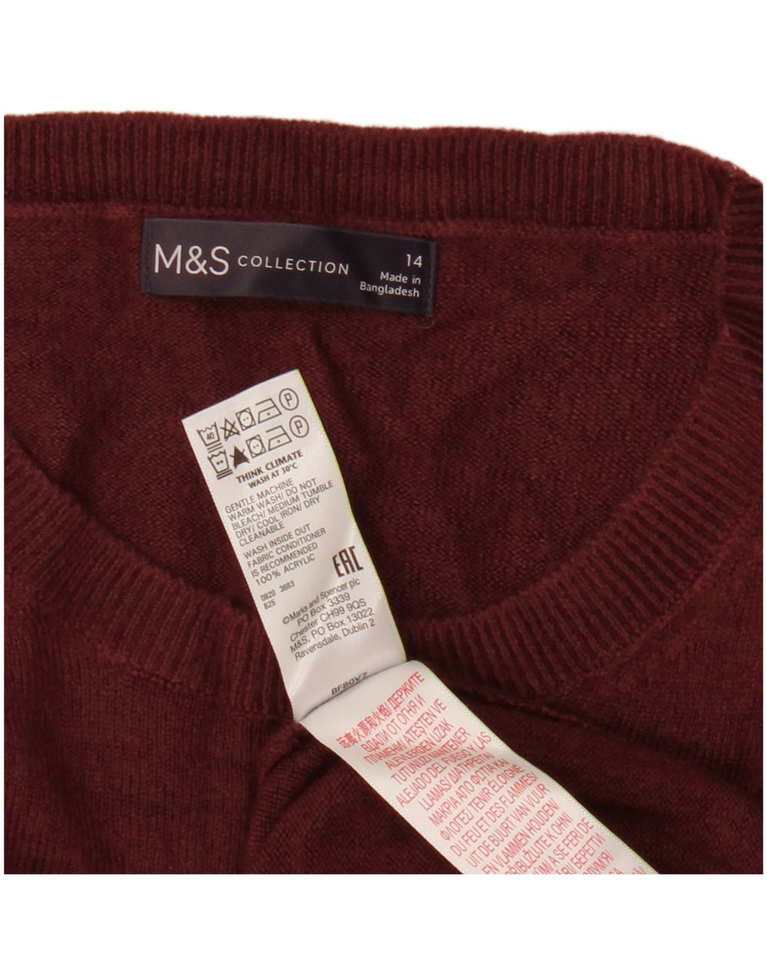 MARKS & SPENCER Dame sweater med rund hals DK 14 Stor rødbrun akryl