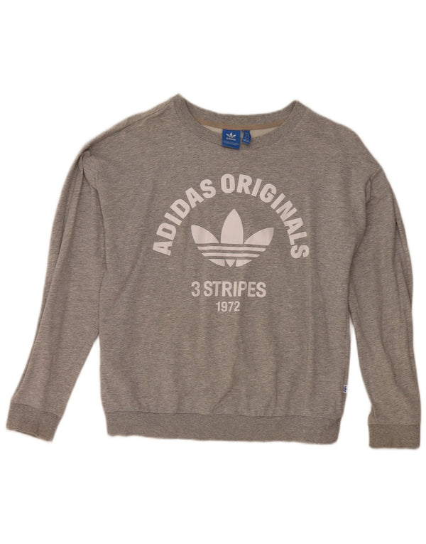 Adidas Dame Grafisk Oversized Sweatshirt Jumper UK 8 Lille Grå Bomuld