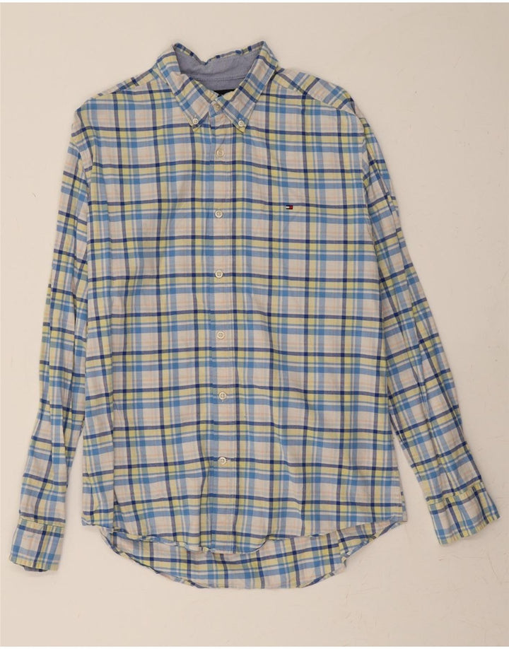 TOMMY HILFIGER Mens Shirt Large Blue Check Cotton Vintage Tommy Hilfiger and Second-Hand Tommy Hilfiger from Messina Hembry 