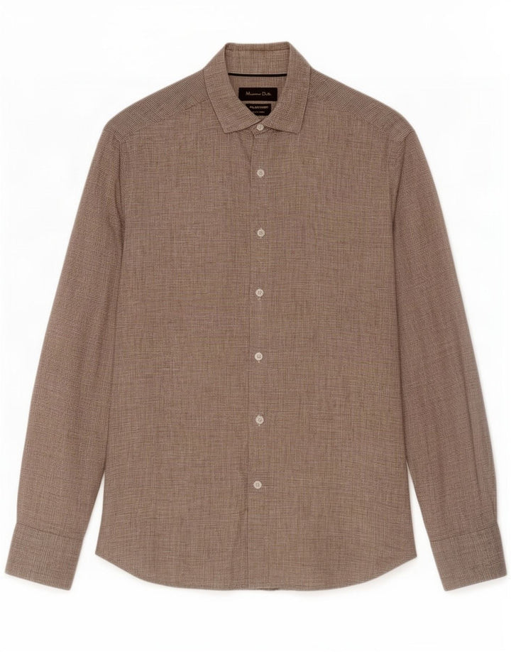 Massimo Dutti Herreskjorte Medium Beige Houndstooth Linned