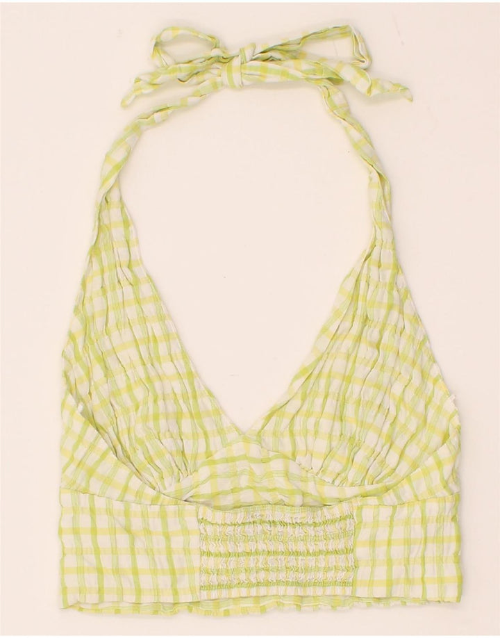 BERSHKA Womens Crop Halter Top UK 12 Medium Yellow Check Vintage Bershka and Second-Hand Bershka from Messina Hembry 
