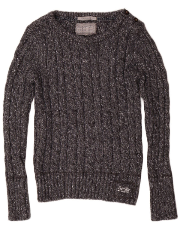 SUPERDRY Dame Boat Neck Jumper Sweater UK 16 Large Grå Polyester