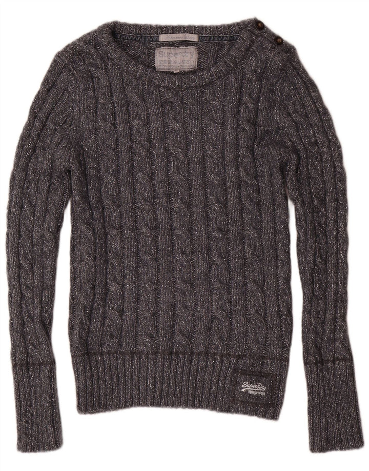 SUPERDRY Dame Boat Neck Jumper Sweater UK 16 Large Grå Polyester