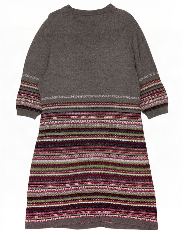 Marks & Spencer Womens 3/4 Sleeve Jumper Dress UK 22 3XL Grey Fair Isle