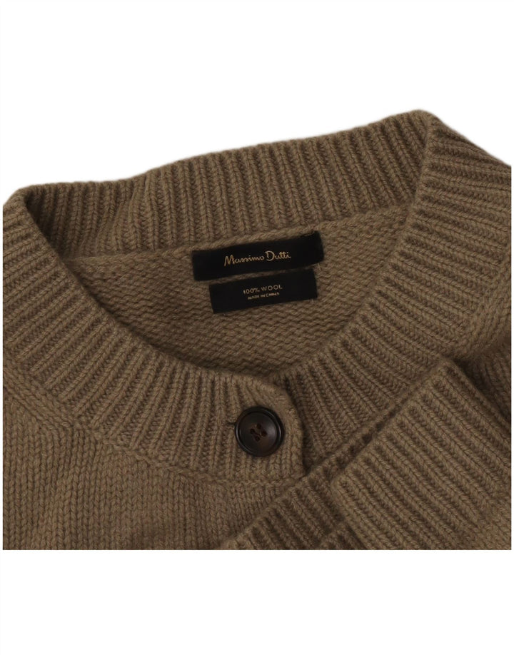 Massimo Dutti Dame Crop Cardigan Sweater UK 14 Medium Khaki Wool