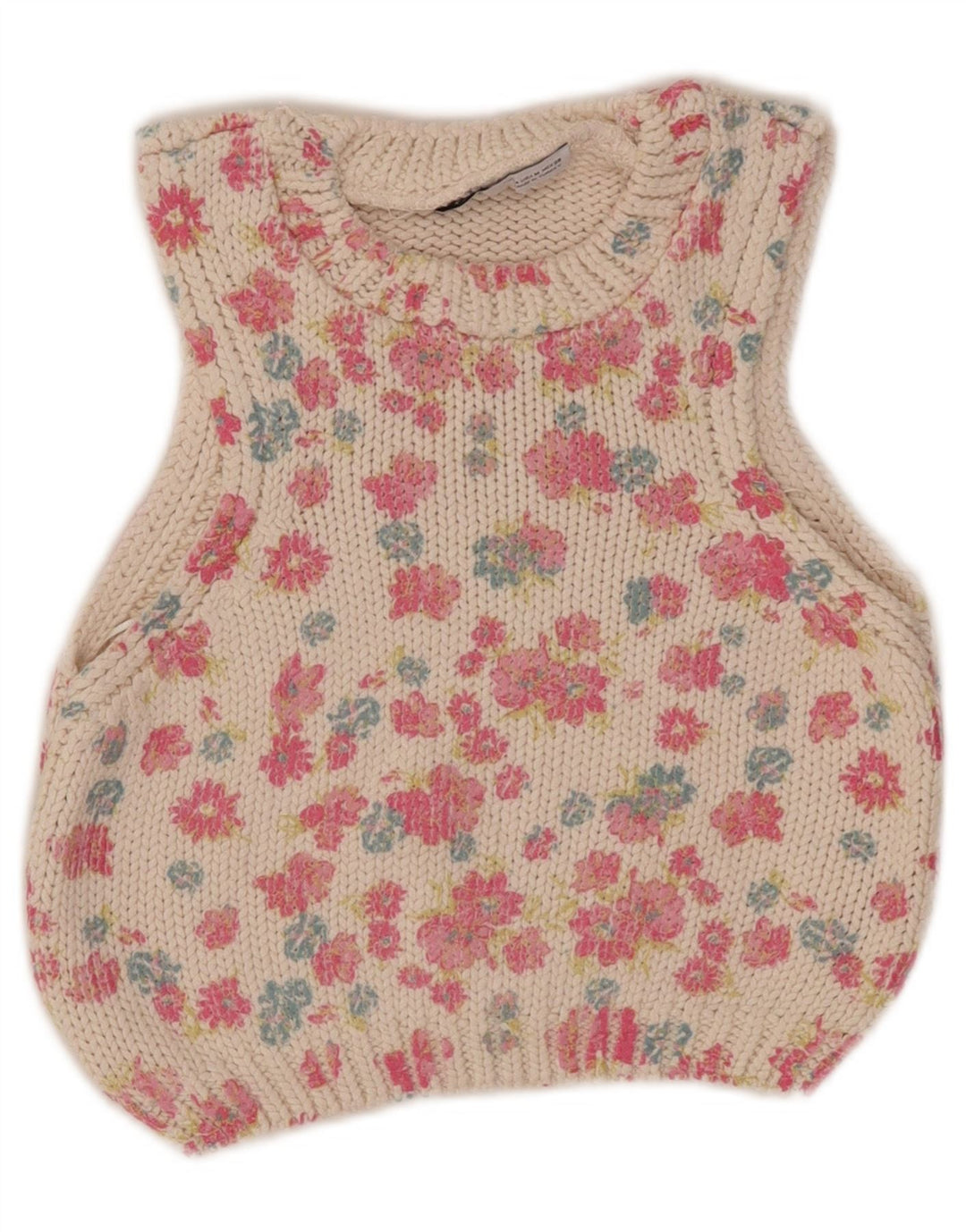 Zara Womens Crop Vest Tank Top UK 12 Medium White Floral Polyester