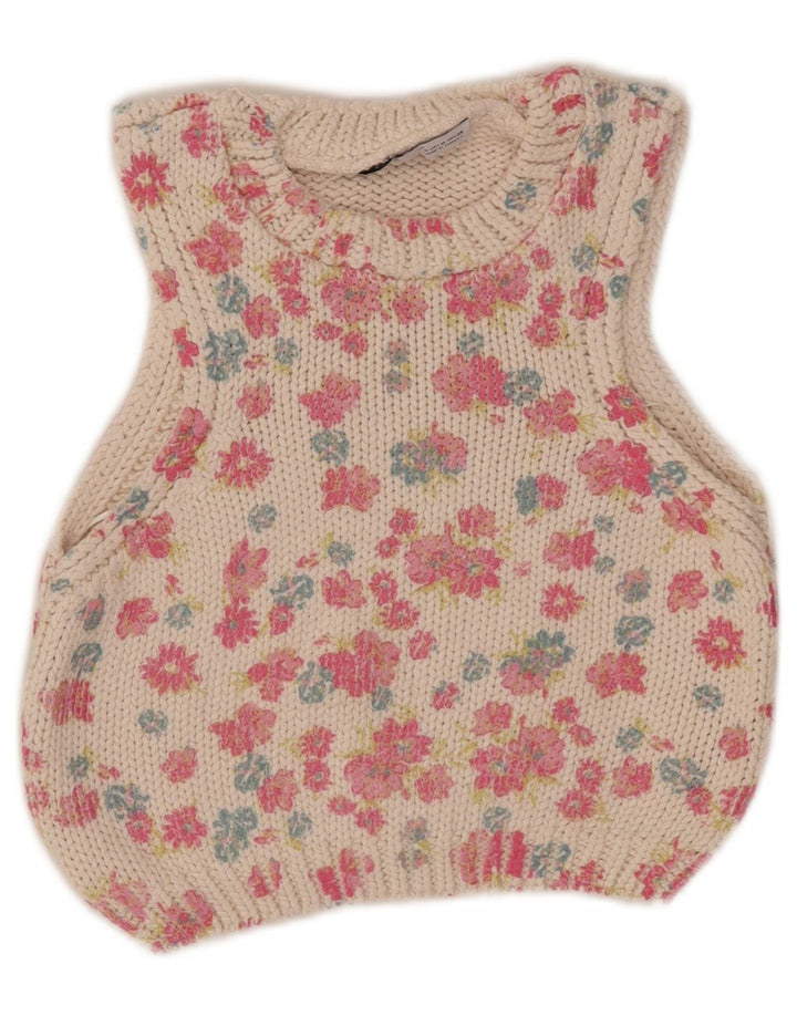 Zara Womens Crop Vest Tank Top UK 12 Medium White Floral Polyester