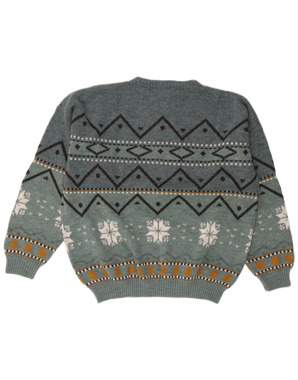 Vintage Herre Crew Neck Jumper Sweater IT 52 Large Blue Fair Isle