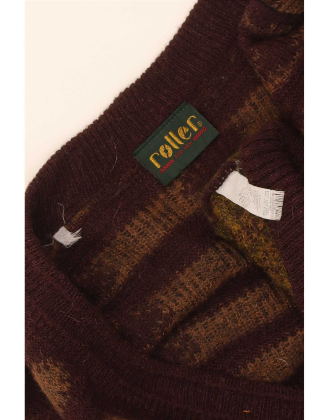 Vintage herre cardigan sweater IT 50 Medium Brun Fair Isle Alpaca Uld