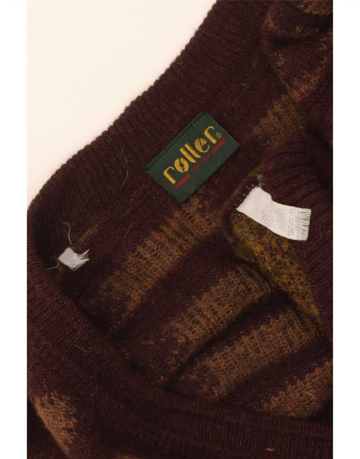 Vintage herre cardigan sweater IT 50 Medium Brun Fair Isle Alpaca Uld