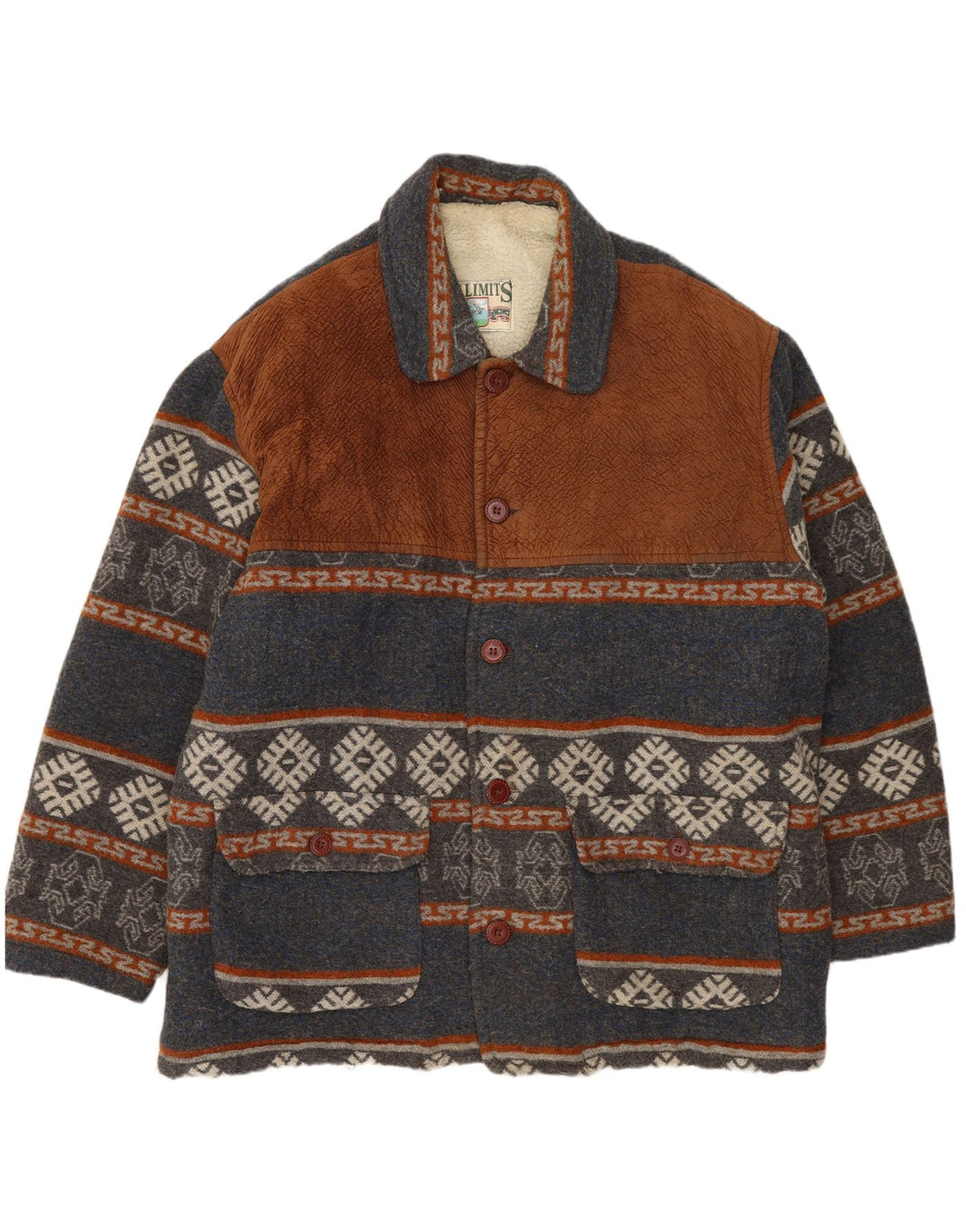 VINTAGE Sherpa-jakke til mænd UK 42 XL Navy Blue Fair Isle