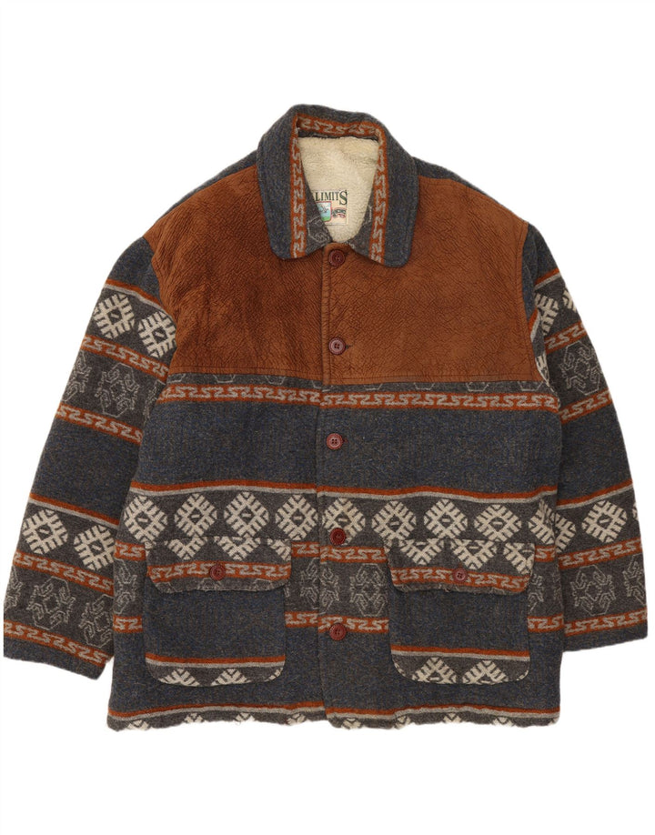 VINTAGE Sherpa-jakke til mænd UK 42 XL Navy Blue Fair Isle