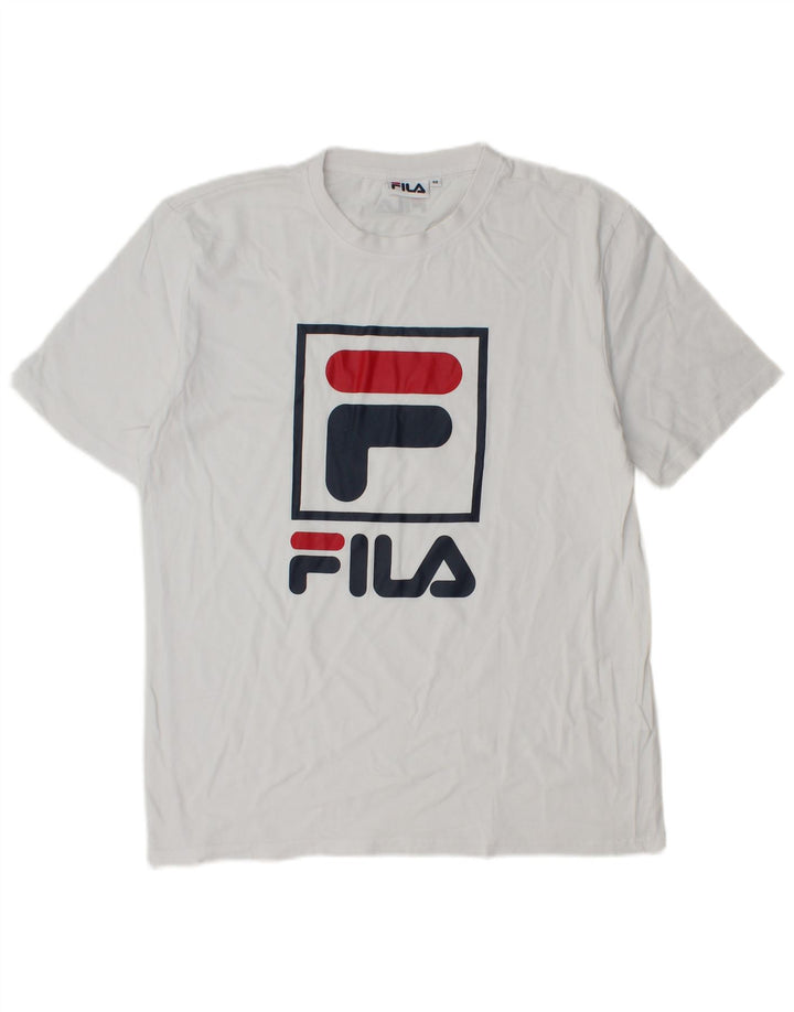 Fila Herre Grafisk T-Shirt Top Medium Hvid Bomuld