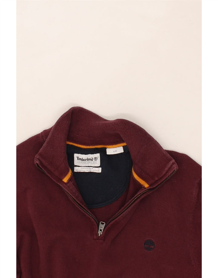 TIMBERLAND Mens Zip Neck Jumper Sweater Small Maroon Cotton Vintage Timberland and Second-Hand Timberland from Messina Hembry 