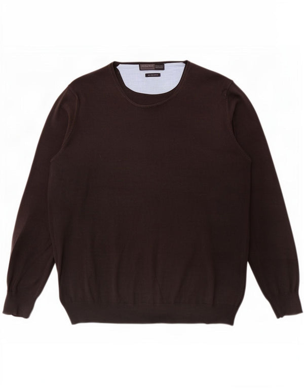 Zara Herre Regular Fit Crew Neck Jumper Sweater Large Brun