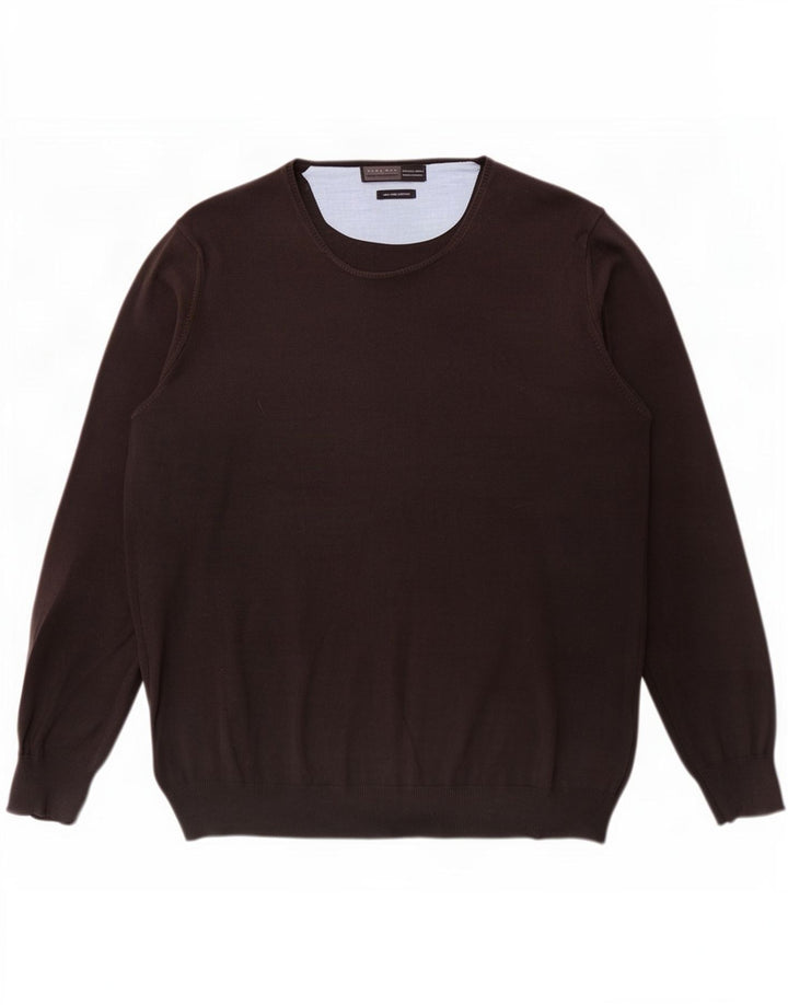 Zara Herre Regular Fit Crew Neck Jumper Sweater Large Brun