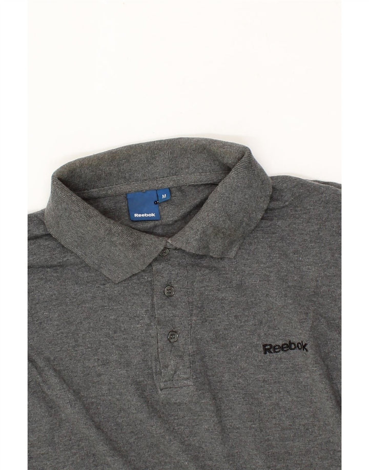 REEBOK Mens Long Sleeve Polo Shirt Medium Grey Cotton Vintage Reebok and Second-Hand Reebok from Messina Hembry 