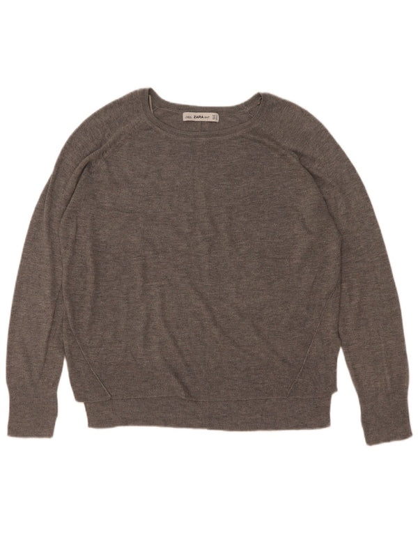 Zara Dame Oversized Boat Neck Jumper Sweater UK 10 Small Grey Flecked