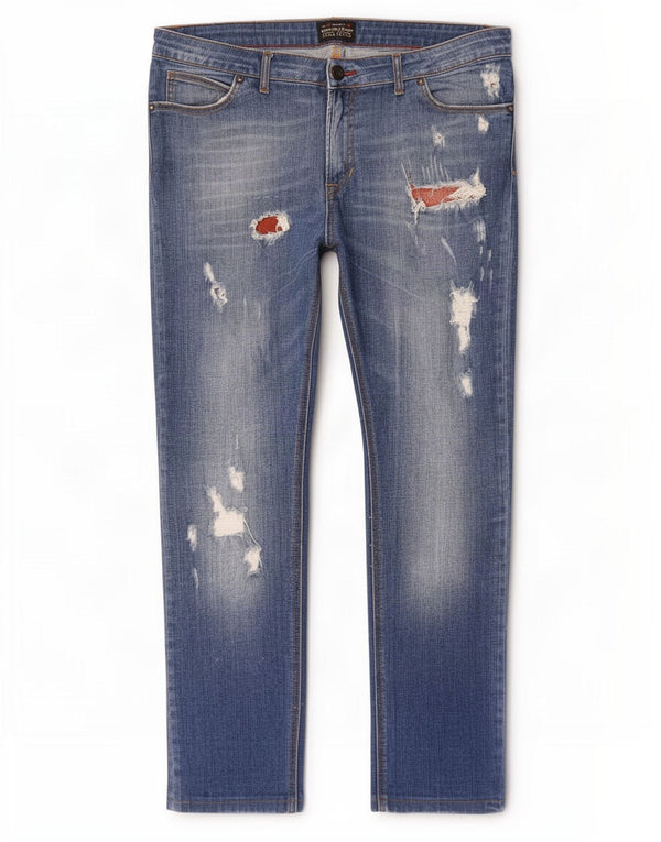 Zara Herre Distressed Slim Jeans EU 46 XL W36 L30 Blå