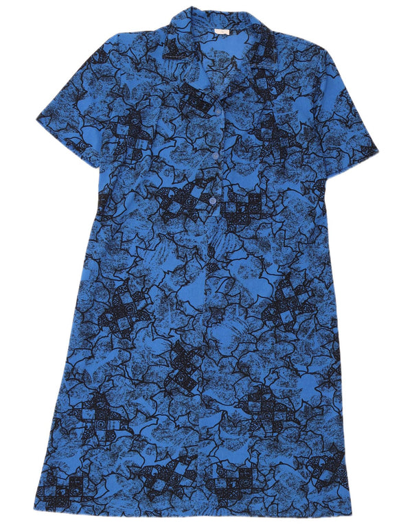 Vintage Kvinders Kortærmede A-Line Kjole IT 52 2XL Blue Floral Polyester