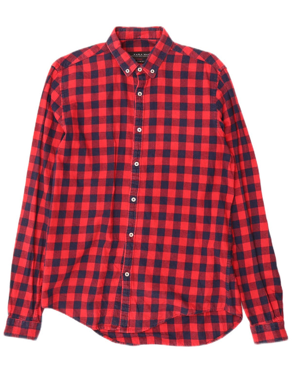 Zara Herre Slim Fit Flanellskjorte Medium Rød Gingham Bomuld