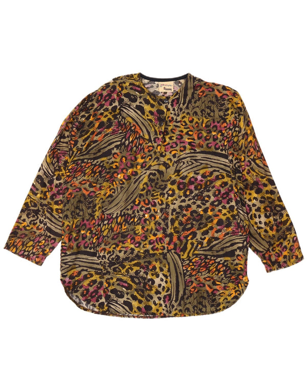 Vintage Dame Top Langærmet UK 20 2XL Multifarvet Animal Print Viscose