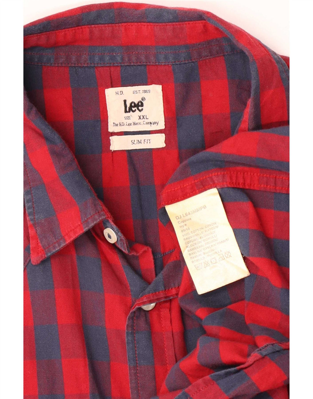 Lee Herre Slim Fit skjorte 2XL rød ternet bomuld