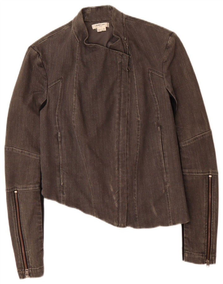 Helmut Lang Dame Asymetric Biker Jacket UK 10 Small Grey Colourblock