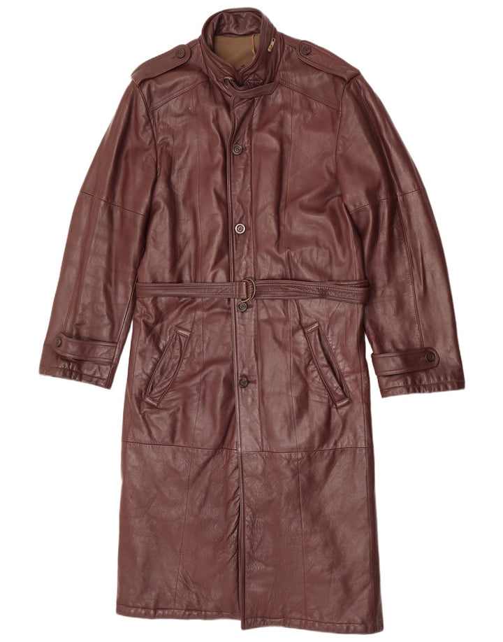C & A Herre Military Leather Coat UK 40 Large Maroon Leather