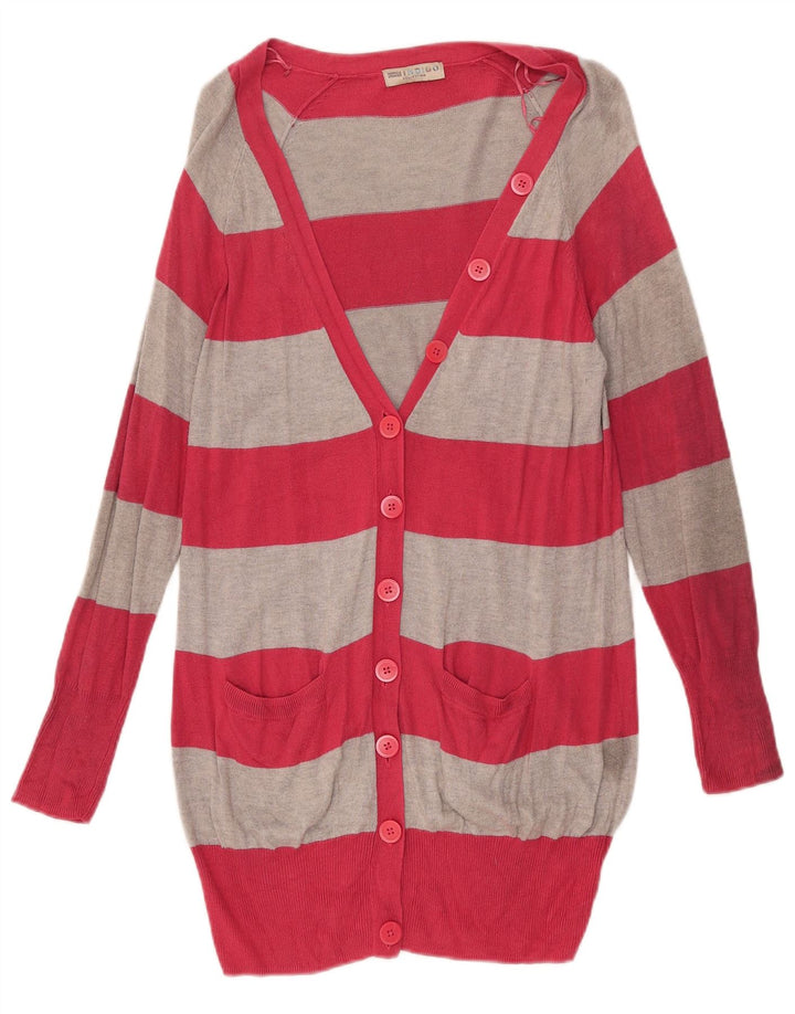 Marks & Spencer Dame Longline Cardigan Sweater UK 14 Medium Pink Stribet