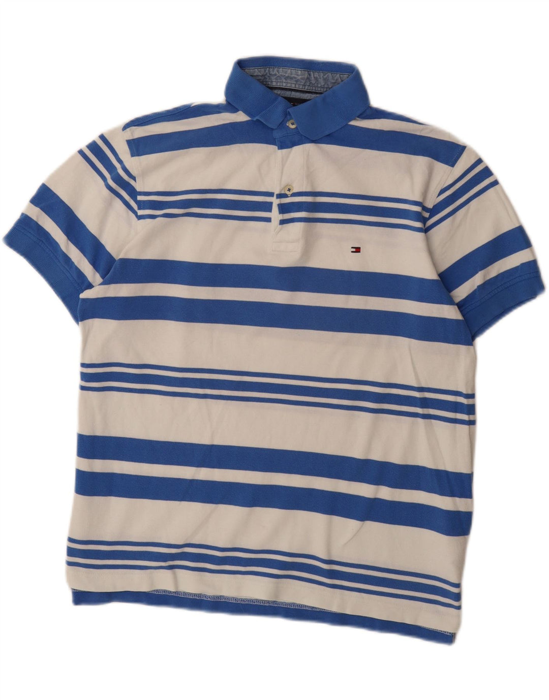 TOMMY HILFIGER Mens Polo Shirt Medium Blue Striped Cotton Vintage Tommy Hilfiger and Second-Hand Tommy Hilfiger from Messina Hembry 