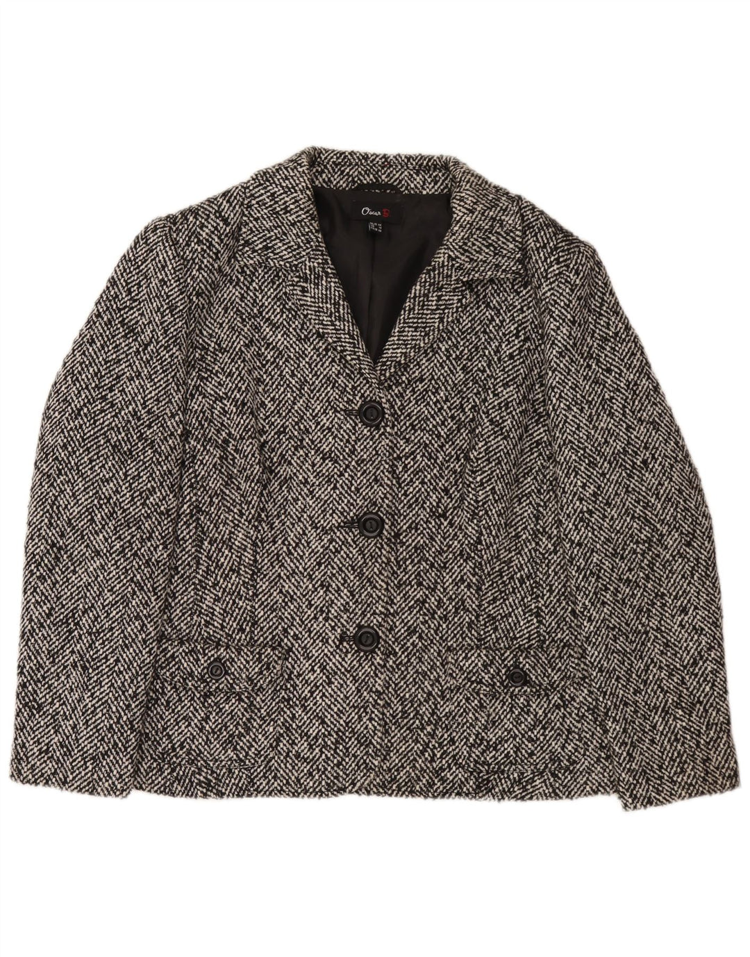 Oscar B Dame 3-knaps blazerjakke UK 18 XL Sort Chevron Polyester