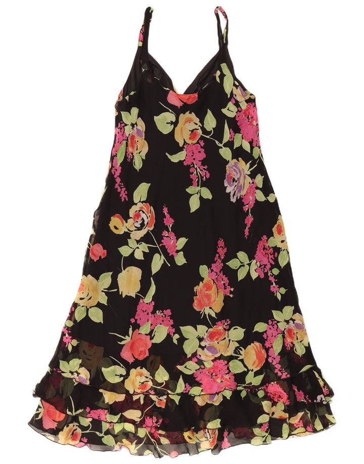 SUPERIOR Dame Slip Dress IT 44 Medium Sort Floral Silke