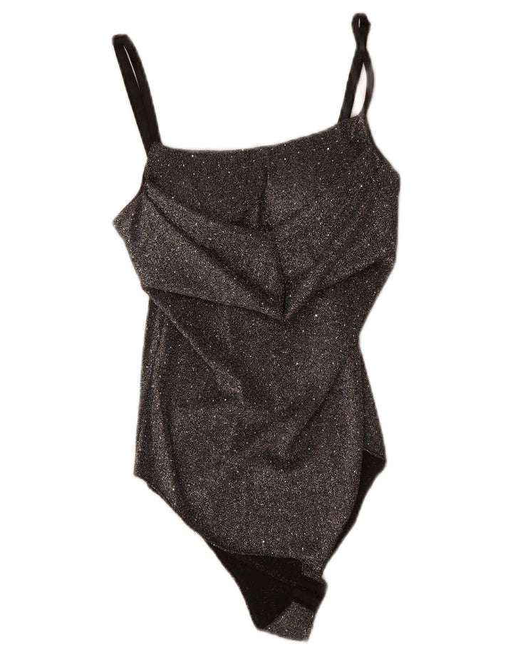 Vintage ærmeløs bodysuit til kvinder UK 8 Small Black Flecked Polyester