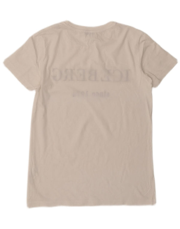 Iceberg Womens Grafisk T-Shirt Top EU 38 Small White Cotton