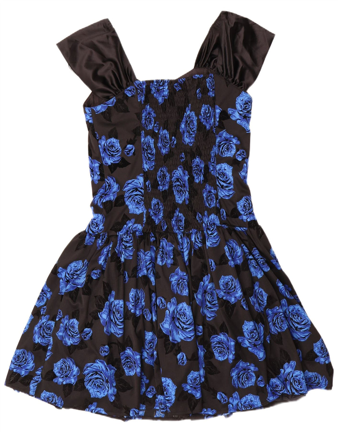 VINTAGE ærmeløs A-line kjole til kvinder IT 42 Medium Blue Floral Polyester
