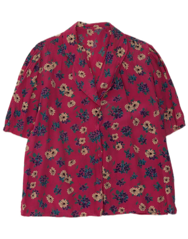 Vintage kvinders kortærmet skjortebluse UK 18 XL Pink Floral
