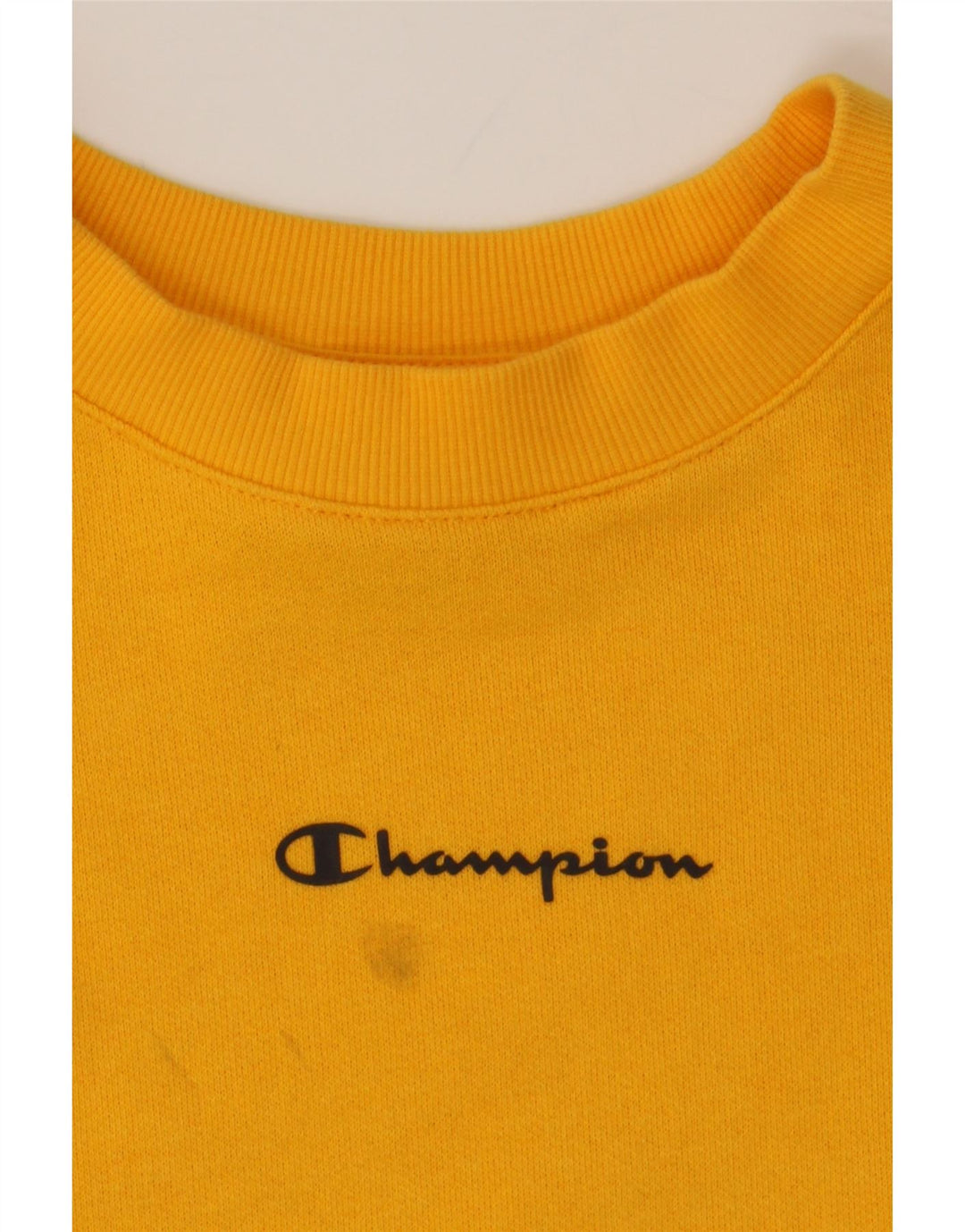 CHAMPION Womens Oversized Crop Sweatshirt Jumper UK 16 Large Yellow Vintage Champion and Second-Hand Champion from Messina Hembry 