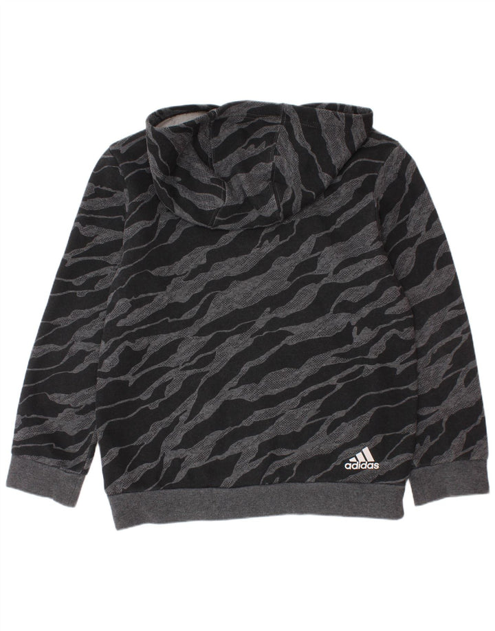 ADIDAS Boys Graphic Hoodie Jumper 7-8 Years Grey Animal Print Cotton
