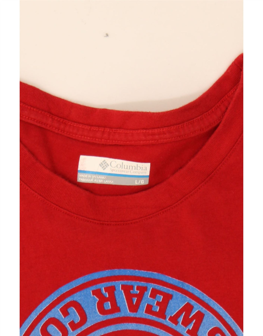 COLUMBIA Mens Graphic T-Shirt Top Large Red Cotton Vintage Columbia and Second-Hand Columbia from Messina Hembry 