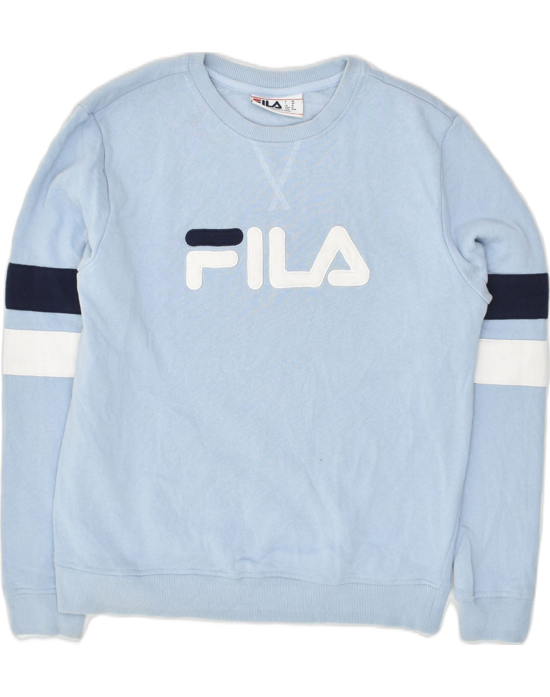 FILA Womens Graphic Sweatshirt Jumper UK 14 Medium Blue Cotton | Vintage Fila | Thrift | Second-Hand Fila | Used Clothing | Messina Hembry 