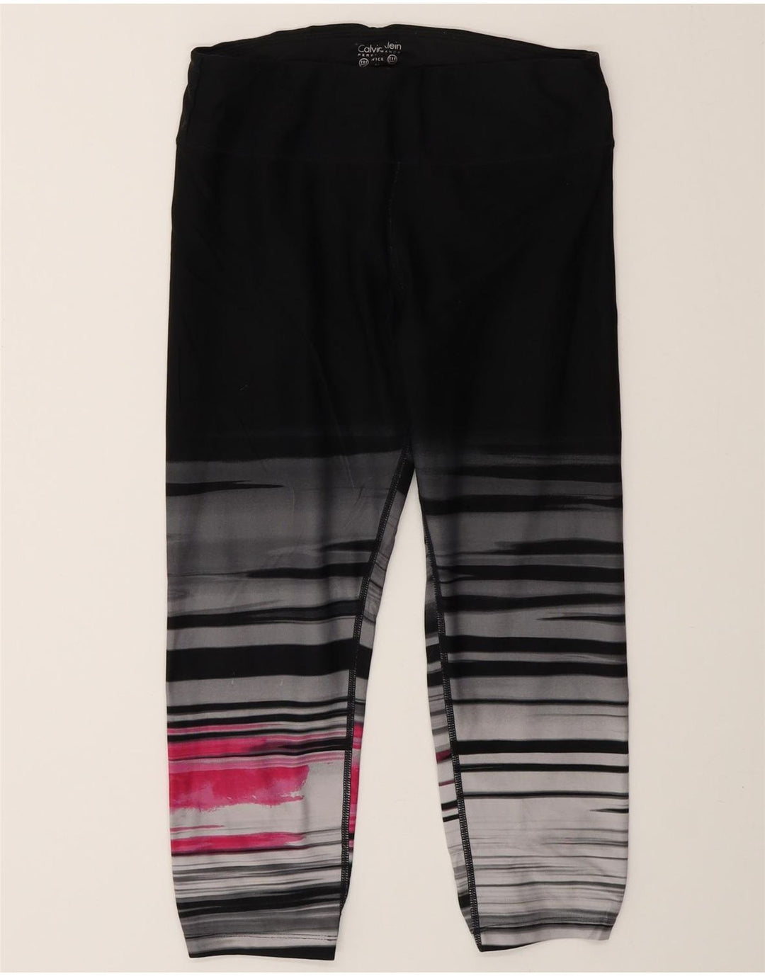 Calvin Klein Dame Capri Leggings UK 12 Medium Sort Stribet Nylon
