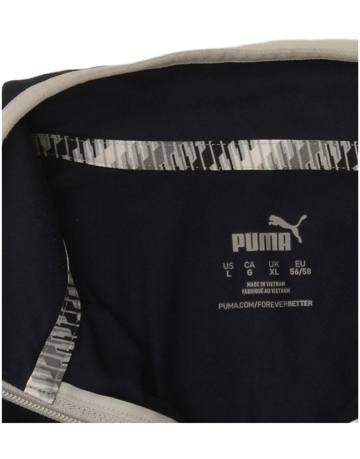 Puma Herre Zip Neck Pullover Træningsdragt Top XL Navy Blue Colourblock