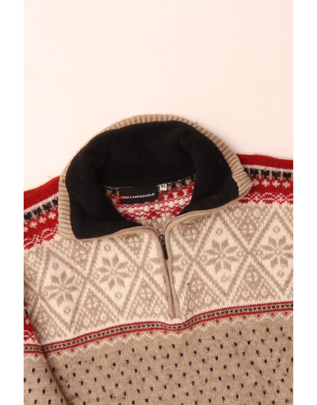CAMPAGNOLO Herre Zip Neck Sweater XL Beige Fair Isle Wool