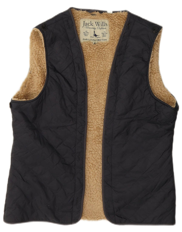 Jack Wills Dame Sherpa Åben Quiltet Gilet UK 14 Stor Grå Bomuld