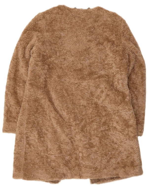 Marks & Spencer Womens Autograph Sherpa Open Overcoat UK 14 Large Beige