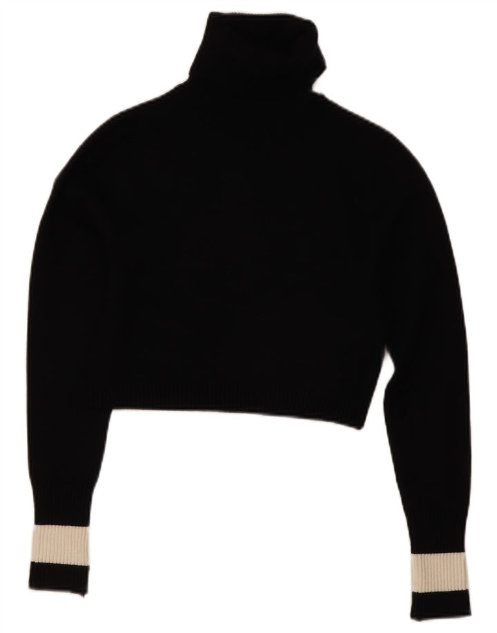 Zara Womens Crop Roll Neck Jumper Sweater UK 12 Medium Black Colourblock