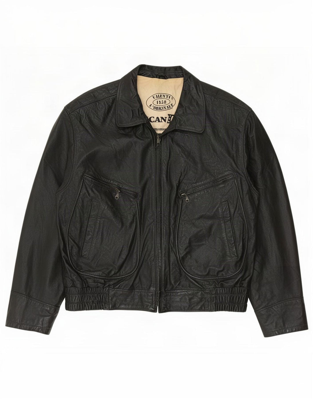 Vintage herre læderjakke IT 56 3XL Sort