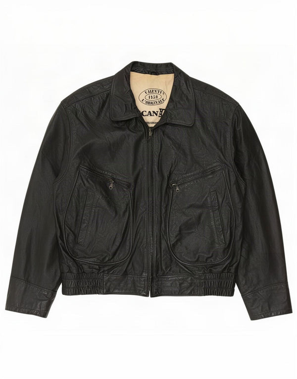 Vintage Mens Leather Jacket IT 56 3XL Black