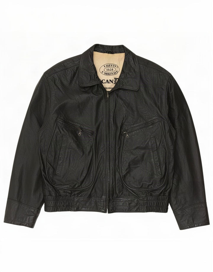Vintage herre læderjakke IT 56 3XL Sort